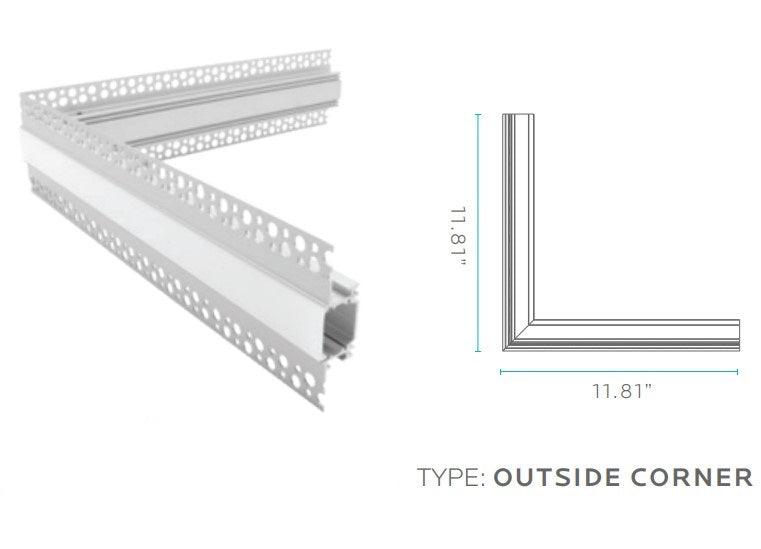 PS43108 :  TAPERITE™ CHANNEL RECESSED–PLASTER IN V1 CONNECTORS OUTSIDE CORNER